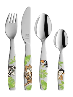 Barnebestikk Jungle 4 deler 18/10 gaffel - kniv - skje - lit