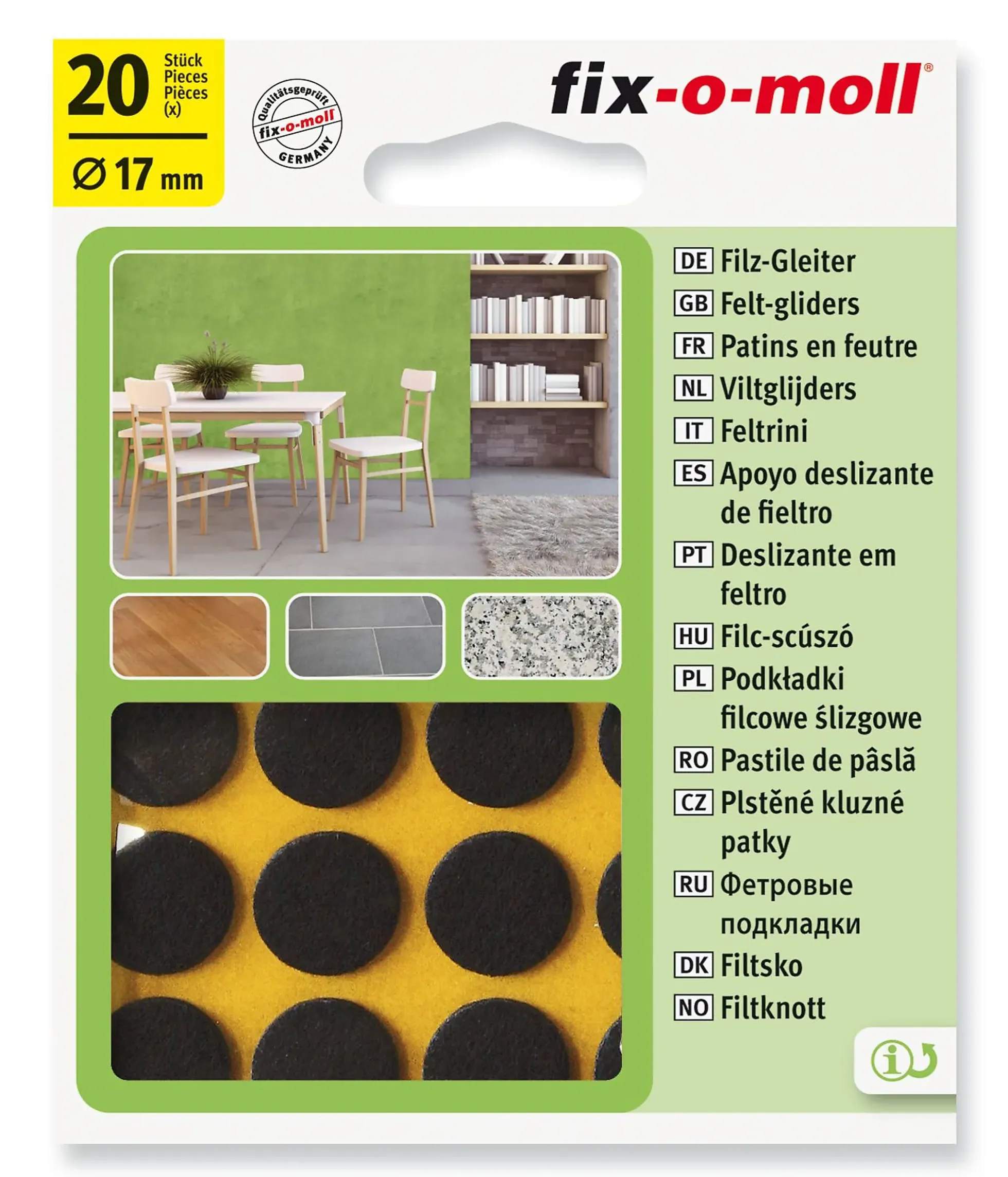 FILT TIL STOL&BORD Ø17MM BRUN 20STK FIX-O-MOLL