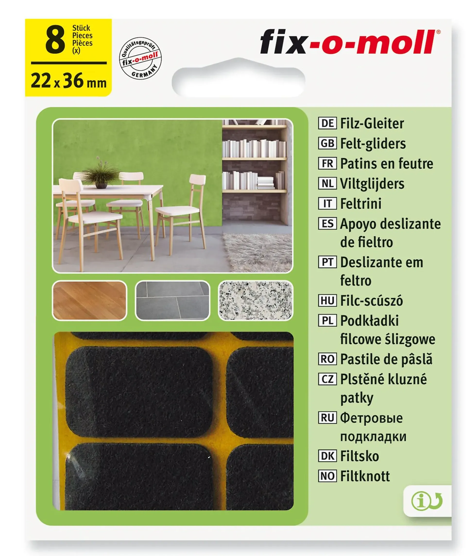 FILT TIL STOL&BORD 22X36MM BRUN 8STK FIX-O-MOLL