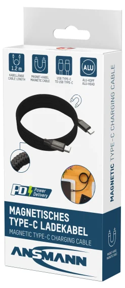 Ladekabel usb c-til-c. magnetisk opprulling 3 års garanti