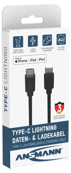 Ladekabel USB-C til lightning 2m