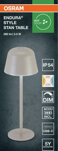 Led Bordlampe Utendørs Beige Oppladbar Usb