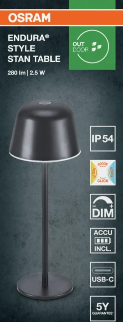 Led Bordlampe Utendørs Mørk Grå Oppladbar Usb