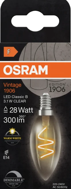Led Dekorasjonspære E14 B28 300lm klar Dimbar Varmhvit