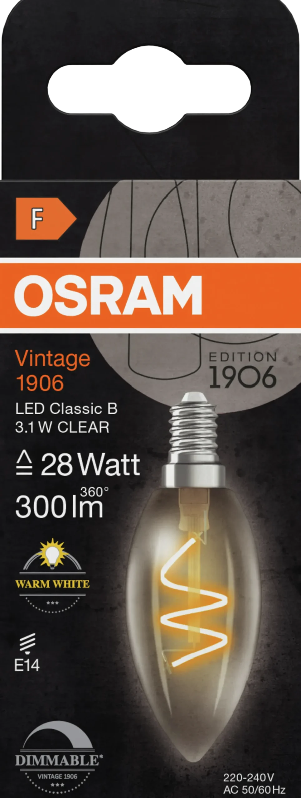 Led Dekorasjonspære E14 B28 300lm klar Dimbar Varmhvit