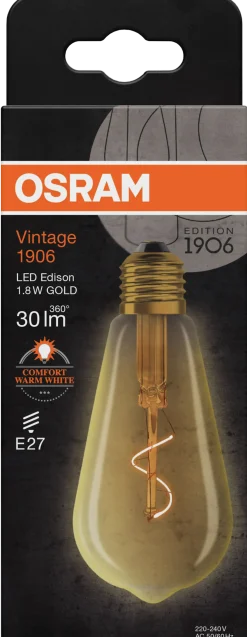 Led Dekorasjonspære E27 Edison 30lm Gold Varmere Lys