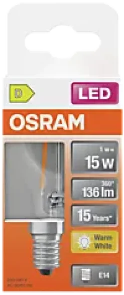 Led Lyspære E14 Classic P15 136lm klar Varmhvit