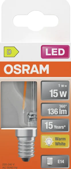 Led Lyspære E14 Classic P15 136lm klar Varmhvit