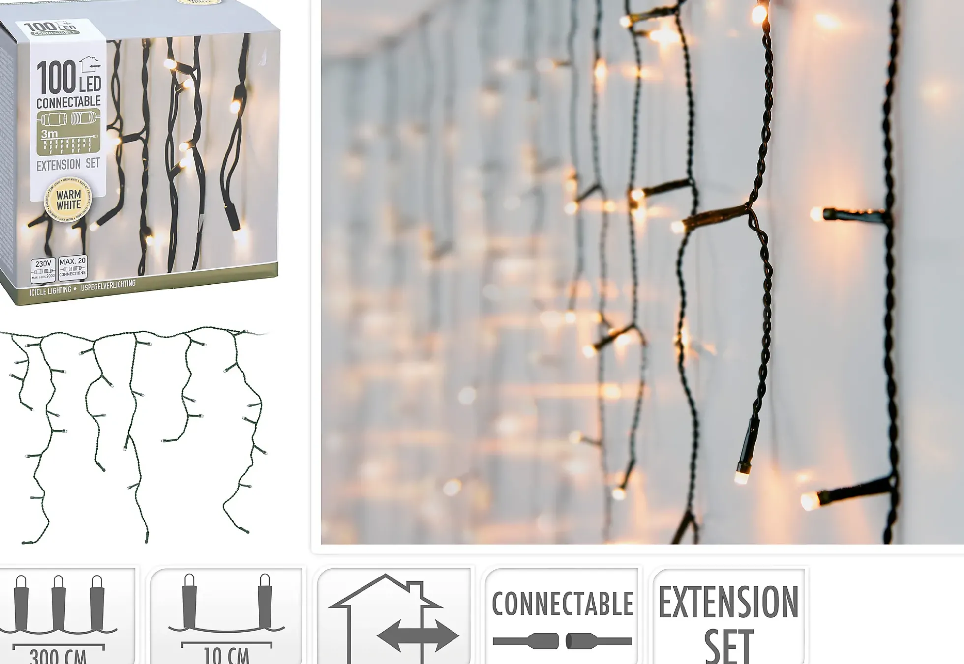 Lyslenke Extension Icicle 100ledlys varmhvit IP44 3m