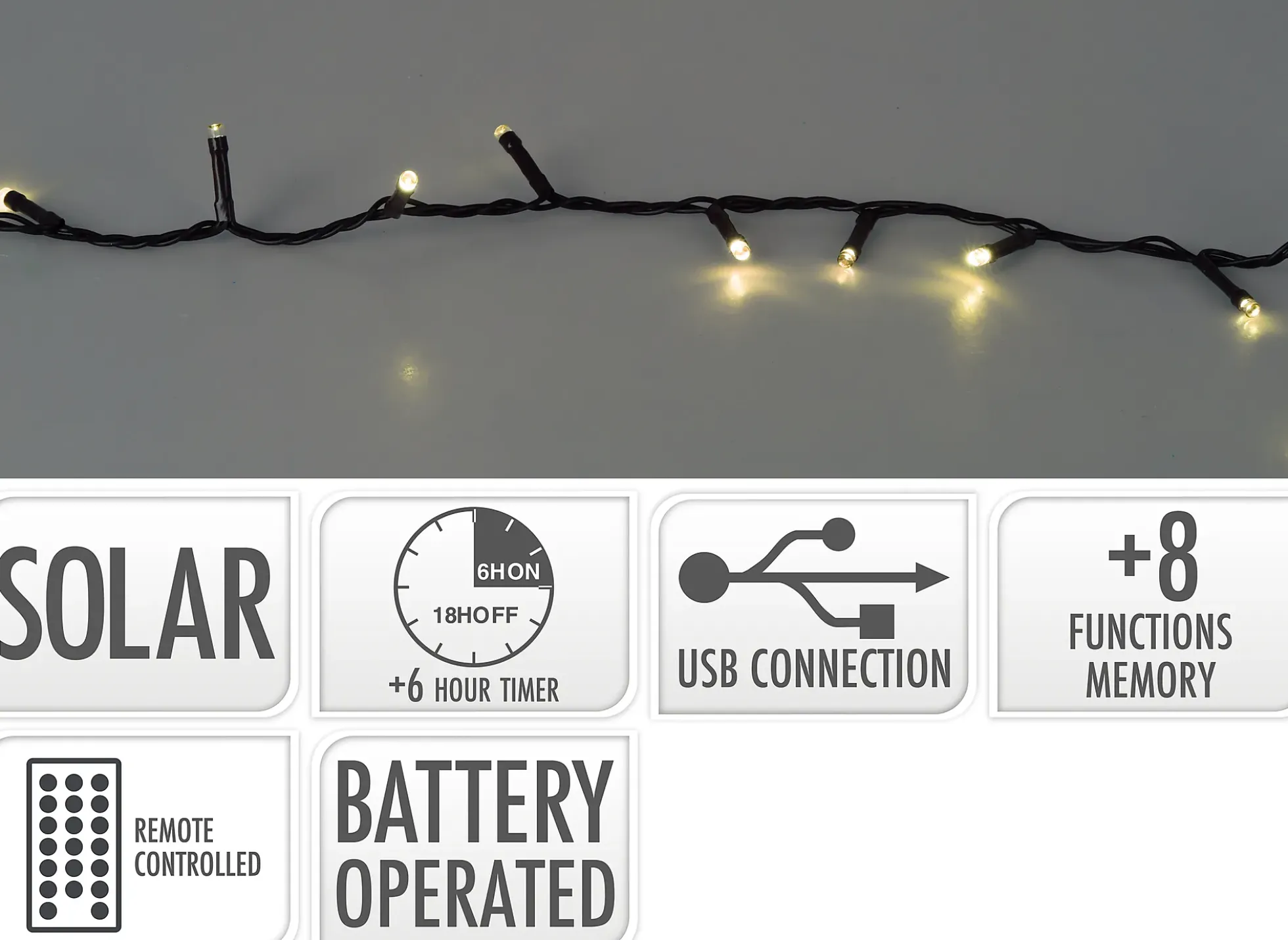 Lysslynge 240ledlys Solar Light Oppladbar varmhvit 10m