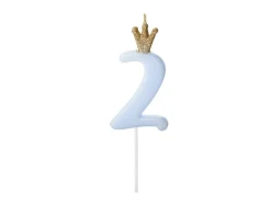 Nummerlys 2 blå med krone 9,5cm