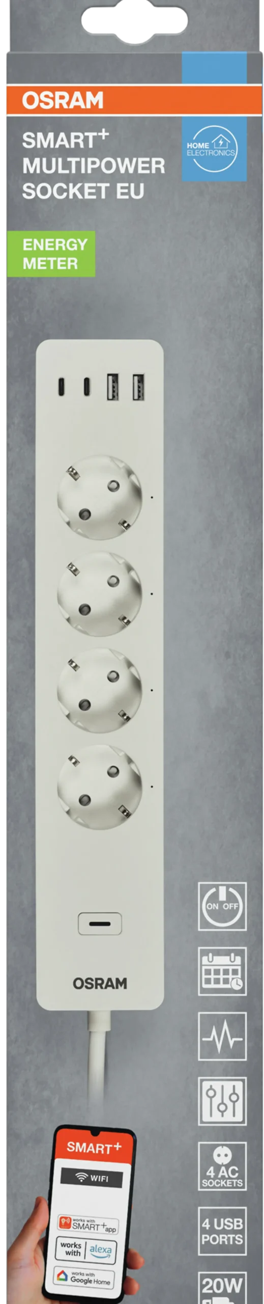 Smart Forgreiner 4-Veis M/4X Usb-A/C wifi Inne Ip20 Hvit