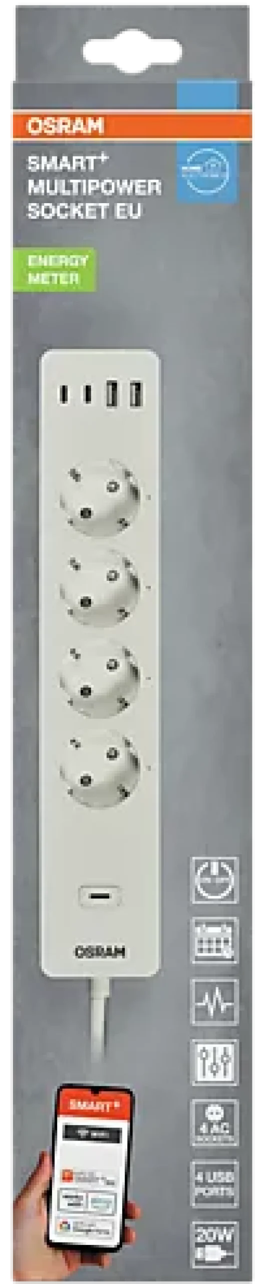 Smart Forgreiner 4-Veis M/4X Usb-A/C wifi Inne Ip20 Hvit