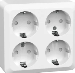 Stikkontakt 4-veis utenpåliggende Connect 2 Home med jord hvit