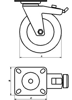 TRANSPORTHJUL Ø100MM M/PLATE OG BREMS