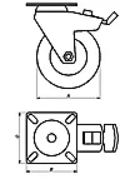 TRANSPORTHJUL Ø75MM M/PLATE OG BREMS