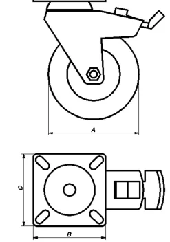 TRANSPORTHJUL Ø75MM M/PLATE OG BREMS