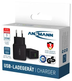 Vegglader 20W 1XUSB-C 1XUSB-A